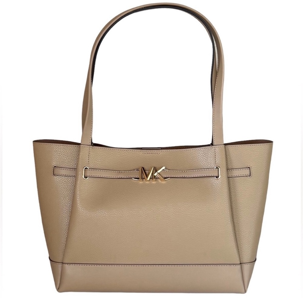 Michael Kors Beige Leather Tote with Gold Accents